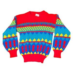 Vintage 80s Lifeguard Geometric Knit Sweater Kids Size 26in Great Britain Winter